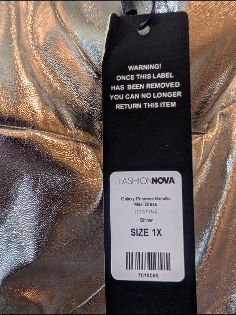 Fashion Nova Galaxy Princess Metallic Maxi Dress - Silver